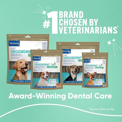 Virbac C.E.T.® VEGGIEDENT® Zen Tartar Control Chews for Dogs - Multifunctional to Support Mental Well-Being, VOHC Approved - Large Dogs Over 66lbs