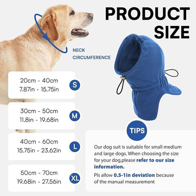 Dog Calming Hoodie - No Shake Ear Wraps for Dogs, Anxiety Relief & Noise Protection, Pet Ear Cover for Thunderstorms, Firework, Grooming, Force Drying, Blue L