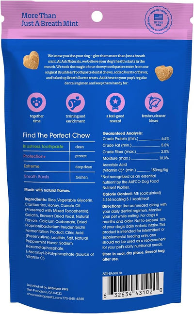 Ark Naturals Small Breed Soft Brushless Toothpaste + Breath Bursts Bundle - Vet Formulated Dog Dental Chews for Small Breeds - Helps Reduce Plaque & Tartar, Polishes Teeth, and Freshens Breath