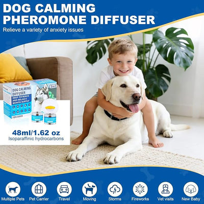 Dog Calming Diffuser, Dog Pheromones Calming Diffuser for Anxiety Relief, Plug in & 2 Refills, Covers 700 Sq Ft, Pheromone Diffuser for Dogs Reduces Barking Chewing Stress Separation Anxiety