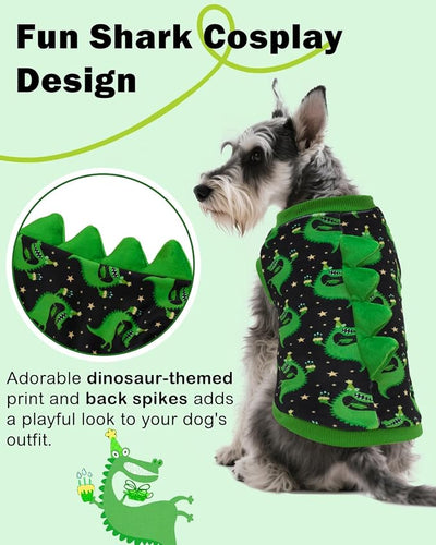 CuteBone Dinosaur Costume Dog Shirt, Stretchy Velvet T-Shirt Clothes for Medium Dogs, Soft & Breathable Pet Tee Outfit Frenchie Apparel for Daily Wear, Cozy Pullover Design Puppy Fashion COSBX08XL