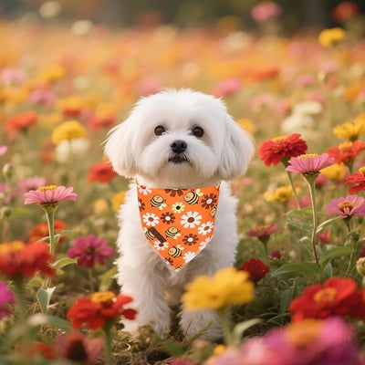 Unique Style Paws Dog Bandanas 1PC Washable Cotton Triangle Dog Scarfs Autumn with Bee Daisy for Small Medium Large Dogs and Cats