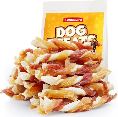 Triple Flavor Dog Jerky Treats, Real Chicken Duck and Cod Twist Strips Dog Training Treats Snacks Healthy Rawhide-Free Chews for Small Medium Large Breeds 10.58oz