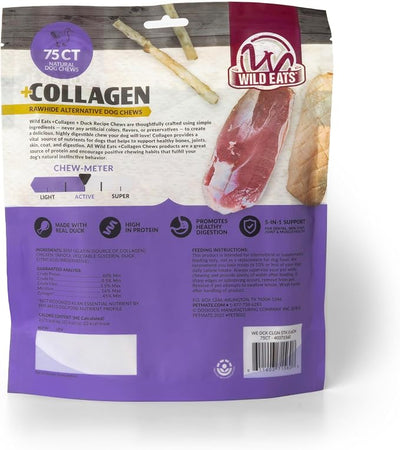 Wild Eats Duck Collagen Sticks for Dogs (75 Pack, 0.6 cm Wide) Long Lasting Dog Chews No Hide Dog Treat Bully Stick Alternative, Rawhide Free, Grain Free, High Protein