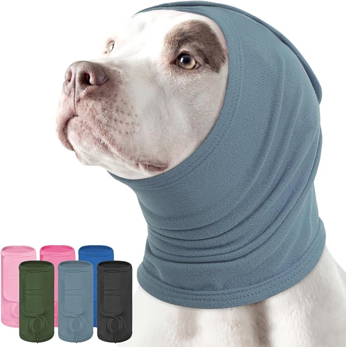 KOESON Ear Wrap for Dogs with Adjustable Hook & Loop, Soft No Shake Dog Ear Wraps Hematoma, Breathable Meidum Dog Ear Cover for Noise Protecion, Pet Calming Hoodie for Thunder, Firework, Separation