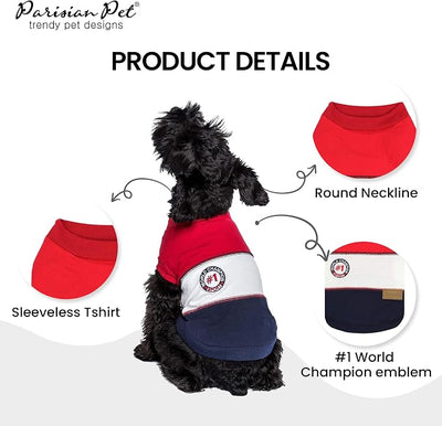 Parisian Pet World Champion Dog Tank Top - Breathable Cotton Pet Apparel - Red Puppy Clothes - Lightweight Doggie T Shirts for Dogs - Comfortable Sporty Dog Clothes - Summer Shirts for Medium Dogs