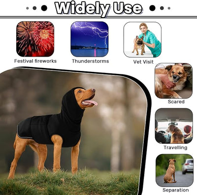 Dog Anxiety Vest with Hoodie,Breathable Dog Thunder Jacket for Thunderstorms,Fireworks,Vet Visits,Separation,Adjustable Calming Vest for Small Medium Large Dogs,Black,S