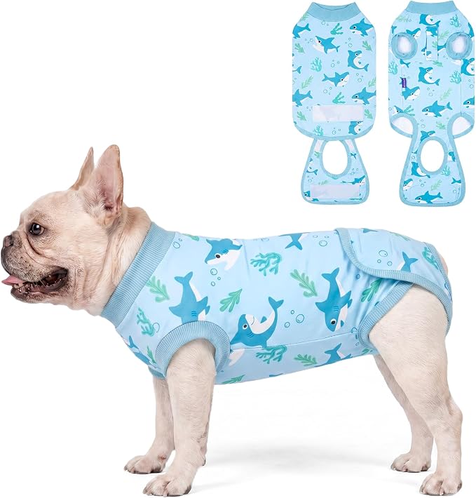 cyeollo Dog Surgery Recovery Suit, Soft Surgical Body Suits for Female Male Dog, Comfy Spay Neuter Onesie for Small Dogs, E-Collar & Cone Alternative, Anti-Licking Wound Puppy Clothes, Shark XS