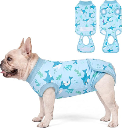 cyeollo Dog Surgery Recovery Suit, Soft Surgical Body Suits for Female Male Dog, Comfy Spay Neuter Onesie for Small Medium Dogs, E-Collar & Cone Alternative, Anti-Licking Wound Pet Clothes, Shark L