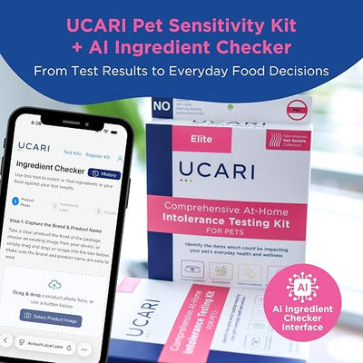 UCARI Pet Food & Ingredient Insight Kit + AI Ingredient Checker for Dogs & Cats | 1000+ Foods, Ingredients, Environmental Factors, Nutritional Elements & Pet Care Items | At-Home Hair Sample Kit