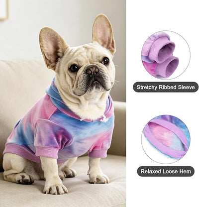 PAWCHIE Dog Hoodie for Small Dogs,Tie Dye Dog Cloth with Leash Hole,Puppy Sweatshirt, Pet Outfit, Cat Apparel,Pink Blue,M