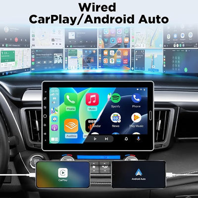 10 inch Single Din Car Stereo 10.1 Touchscreen Radio with CarPlay | Android Auto/Mirror Link/Bluetooth/1080P Screen/EQ Audio/Car Play/SWC +Backup Camera
