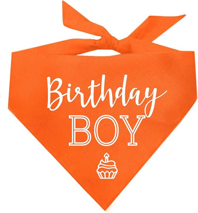 Birthday Boy with Cupcake Dog Bandana | 100% Cotton | Made in USA | Birthday | Pawty | Party Theme | Celebration Supplies | Photoshoot | Orange, One Size (214)