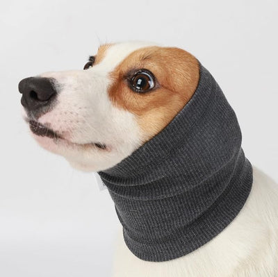 No Shake Ear Wraps for Dogs,Soft Dog Calming Hoodie Dog Ear Cover Ear Muffs for Anxiety,Grooming,Bathing,Swim,Noise Protection Quiet Ear for Dogs,Grey L
