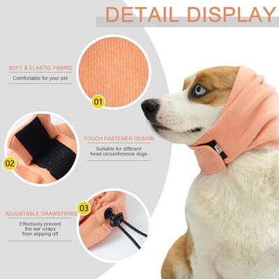 Ear Muffs for Dogs,Warm Winter Head Wrap Calming Hoodie,No Shake Anxiety Relief Pet Covers Ear Noise Protection Vest for Dogs Thunder Fireworks,Vet Visits,Grooming(Orange,M)