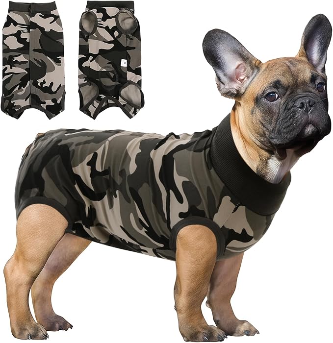 SAWMONG Dog Recovery Suit, Recovery Suit for Dogs After Surgery, Dog Spay Surgical Suit for Female Dogs, Dog Onesie Body Suit for Surgery Male Substitute Dog E-Collar Cone, Camouflage, Small