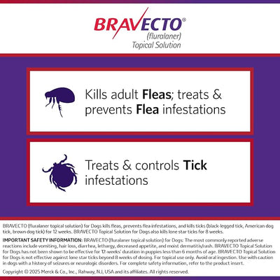 BRAVECTO Topical Solution for Dogs, Flea & Tick, 12 Week Supply, >88-123 lbs., Pink Box