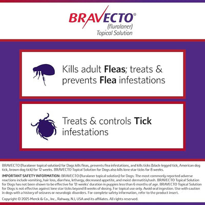BRAVECTO Topical Solution for Dogs, Flea & Tick, 12 Week Supply, >44-88 lbs., Blue Box