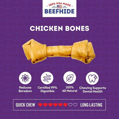 USA Beefhide Bones 9-10" Dog Chew Treats - Chicken Flavor, 1 Count/4 Pack