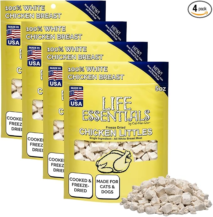 Life Essentials by Cat-Man-Doo | Chicken Littles - 4 Pack of 5oz Bags | Freeze Dried Chicken Cat & Dog Treats | Healthy, Single Ingredient, Training Treats, High Protein