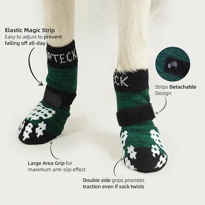 PUPTECK Anti-Slip Dog Socks with Double Sides Grips for Small Medium Large Dogs Hardwood Floors Prevents Licking, Dog Shoes for Hot Pavement Traction Control for Senior Dogs, Dark Green, M