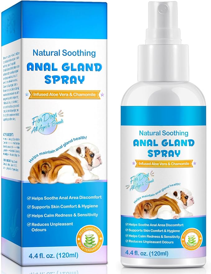 Anal Gland Spray for Dogs 120ml | Dog Anal Gland Support with Aloe Vera & Chamomile, Helps Relieve Discomfort, Deter Scooting, Reduce Odors & Soothe Irritation, 4.4 Fl Oz