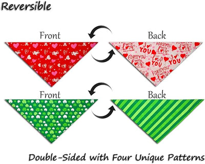 Valentine's & St. Patrick's Day Dog Bandana Set 2PCS-Large, Holiday Party Costumes, Pet Scarves for Boys and Girls, Dog Outfit Gifts for Medium to Large Dogs, Diverse Festive Styles