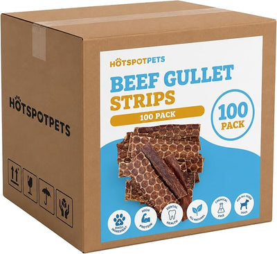 hotspot pets Beef Dog Treats Esophagus (6 Inches) - 100% Natural Healthy Chews for Dogs - Meat Jerky Snack Free of Preservatives, Hormones & from Grass Fed Cattle (100 Pack)