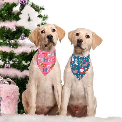 PTDECOR Christmas Dog Bandana, Reversible Holiday Xmas Pet Scarf, Multi Size, Pink Blue Christmas Bandanas for Medium Large Dogs Pets (Pink&Blue, Large)