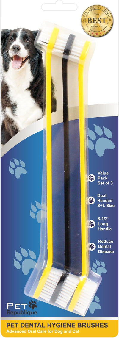 Pet Republique Dog Toothbrush Set of 3 – Dual Headed Dental Hygiene Brushes for Small to Large Dogs, Cats