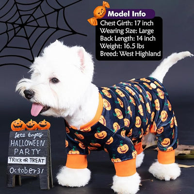 KYEESE Halloween Dog Pajamas for Small Dogs Boy Girl Adorable Pumpkin Dog Pjs Festival Pet Onesie Stretchable Doggy Clothes 4 Legs Doggie Jammies Halloween Costumes,Medium