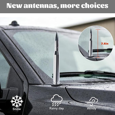 Famobay Chrome Stubby Bullet Antenna Car Truck Antenna Chevy Silverado & GMC Sierra Trucks Heavy Duty Pickup Trucks Accessories（7.8inch Chrome）