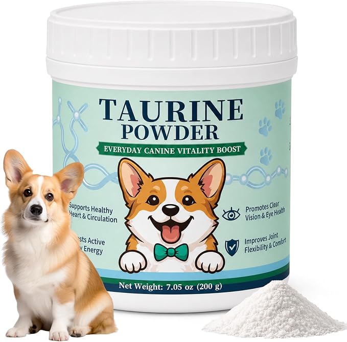 Taurine Powder for Dogs, Doggy Taurine Supplement, Supports Heart Health, Vision, Skin & Coat, Boosts Energy & Daily Wellness, with Dosing Spoon, 200 Grams