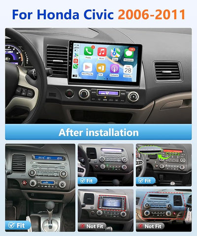 8Core Car Stereo for Honda Civic 2006 to 2011 Wireless Apple CarPlay Android Auto, 10.1IN IPS Touch Screen for Civic Audio Receiver Android Unit 5G WiFi GPS Navi FM RDS EQ DSP HiFi SWC Camera