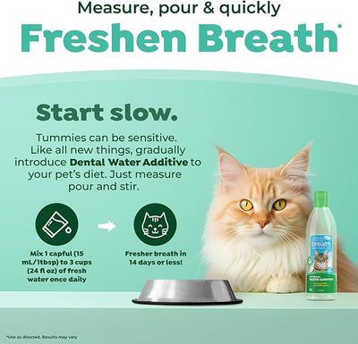 TropiClean Fresh Breath Oral Care Water Additive for Cats, 8oz - Dental Health Solution - Cat Breath Freshener - Plaque & Tartar Defense - Made in USA with Naturally Derived Ingredients
