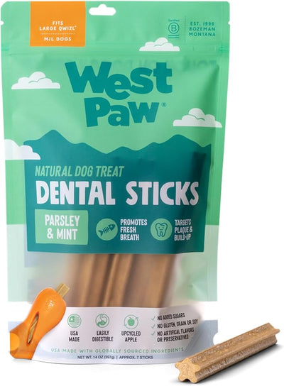 WEST PAW Dental Sticks Durable Dog Chew for Interactive Play, Clean Teeth and Fresh Breath - Safe Reliable and Long Lasting - 14 oz Bag for Large Dogs