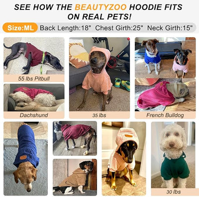 BEAUTYZOO Dog Hoodie for Small Medium Large Dogs, Winter Fall Warm Dog Clothes for Puppy S M Sized Dogs Girl Boy, Dog Sweater Shirt Hoodies with Pocket Bulldog Pitbull Cat Clothing Coat, Wine Red ML
