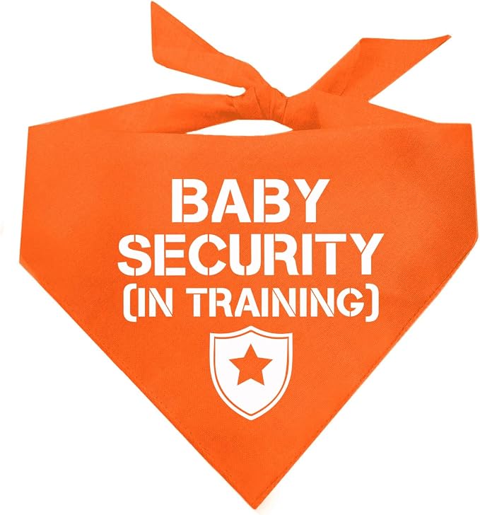 Baby Security in Training Dog Bandana | 100% Cotton Adjustable Triangle | Made in USA | New Baby | Pregnancy Announcement Photoshoot Prop | Gender Reveal | Orange One Size (223)