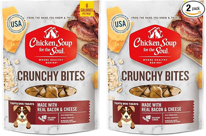 Chicken Soup for the Soul All Natural Premium Crunchy Bites Dog Treats, Real Bacon & Cheese, No By-Products, Artificial Colors, Flavors or Preservatives, Bacon & Cheese, 12oz (Pack of 2)