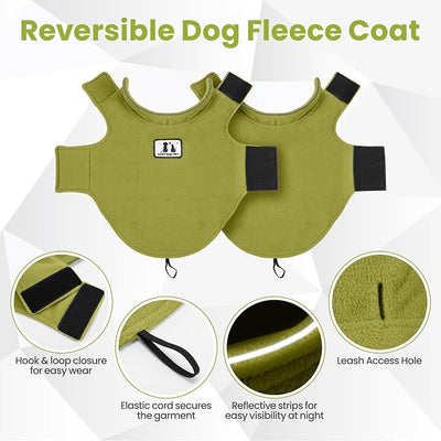 DENTRUN Reversible Dog Coat - Windproof Polar Fleece Vest with Reflective Neck Strips, Hook & Loop Closures, Easy-On Cold Weather Jacket for Extra Large Dogs Winter Gear, XXXL