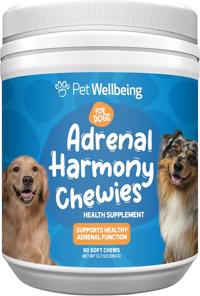 Pet Wellbeing Adrenal Harmony Chewies for Dogs - Dog Adrenal Support & Cortisol Balance with Ashwagandha & Bacopa - NASC Certified & Vet-Formulated - 90 Soft Chews
