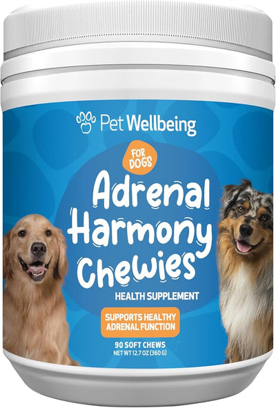 Pet Wellbeing Adrenal Harmony Chewies for Dogs - Dog Adrenal Support & Cortisol Balance with Ashwagandha & Bacopa - NASC Certified & Vet-Formulated - 90 Soft Chews