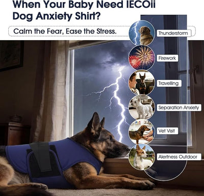 IECOii Dog Calming Vest, Adjustable Anxiety Relief Wrap, Dark Blue, Size M | Breathable Lightweight Design Helps Dogs Stay Comfortable While Receiving Gentle Calming Pressure,Adjustable Fit