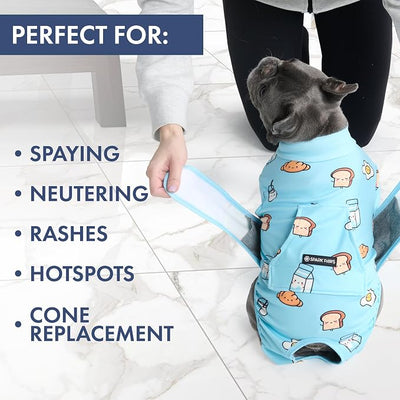 Spark Paws Dog Surgery Recovery Suit – Dog Recovery Suit After Surgery, Anti-Lick Dog Onesie, Abdominal Wound Protector, Soft Cone Alternative for Spay Neuter Male Female Pet Recovery - Breakfast, L