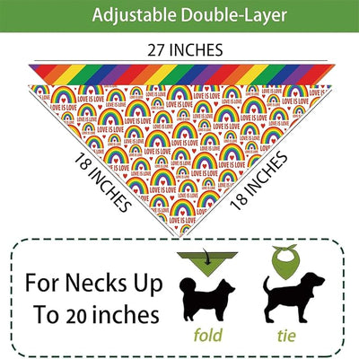 Pride Dog Bandanas Puppy Scarf - LGBT Rainbow Dog Outfits - 2 Pcs Adjustable Triangle Double-Layer Reversible Pet Bandanas for Small Medium Large Dogs Cats