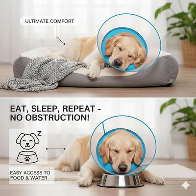 2-in-1 Soft Inflatable Dog Cone Collar Alternative with Enhanced Anti-Licking Guard Shield, Dog Collar After Surgery, Adjustable Recovery Cones for Large Medium Small Dogs and Cats(Blue, XL)