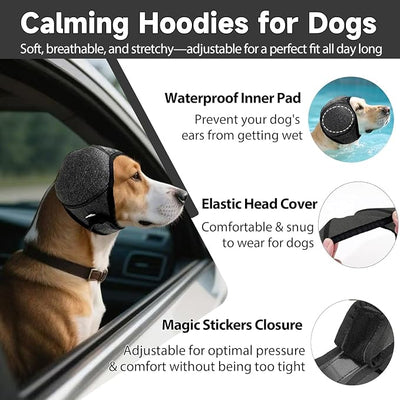 Dog Calming Hoodie Quiet Ear Cover for Noise Protection Anxiety Relief Ear Muffs, No Shake Ear Wraps for Dogs, Swim Cap Bath Blow Drying Headband Wraps for Ear Hematoma Groom Fireworks (L,Greyd)