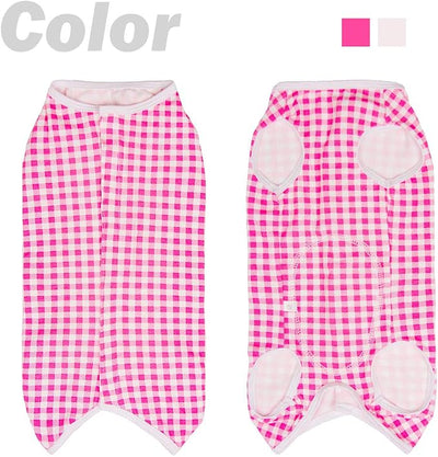Dog’s Recovery Suit Post Surgery Shirt for Puppy, Wound Protective Clothes for Little Animals(Pink White Plaid-XL)