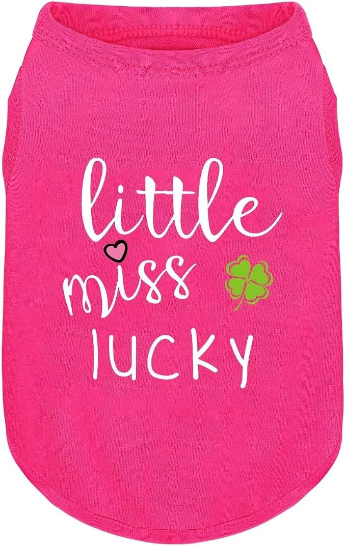Pink Cotton Dog Shirt with 'Little Miss Lucky' Print, Soft & Breathable Pet Apparel for Small to Large Dogs, All-Season Sleeveless Vest, Cute and Comfortable Dog Outfit.Pink Four-Leaf Clover L