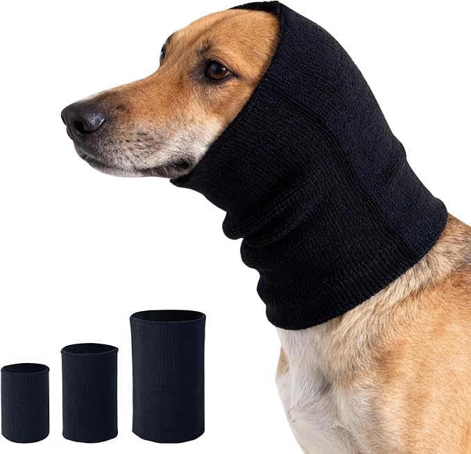 3Pack Dog Calming Hoodie for Small to Large Dogs High Elastic Pet Anxiety Relief Ear Wrap Cat Calming Collar Noise Reduce Protection for Fireworks,Thunder,Force Drying (Small+Medium+Large) (Black)